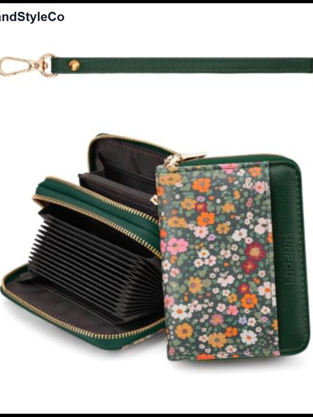 17 Card Slot Accordion RFID Blocking Wallet for Women with Wristlet Faux Leather